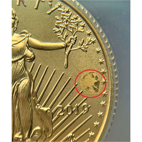 Mint Error 2019 American Gold $25 Eagle ANACS MS68 Struck Through Debris