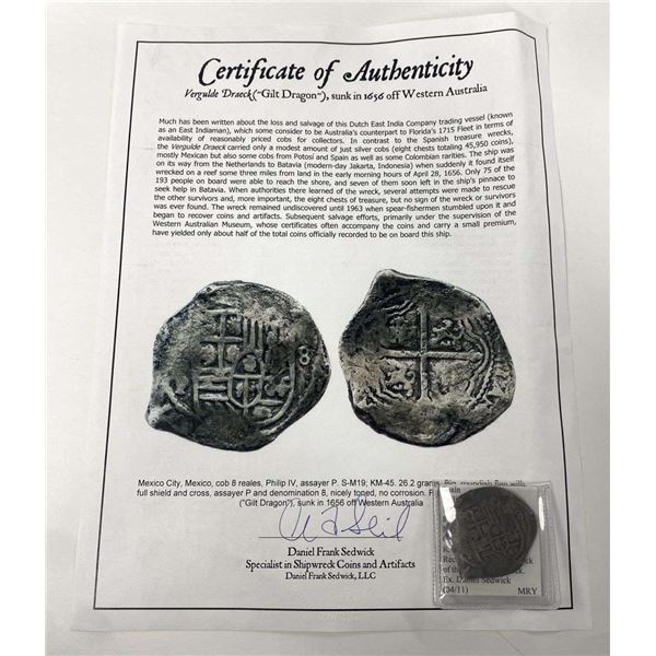 1656 Ship Gilt Dragon Mexico Silver 8 Reales