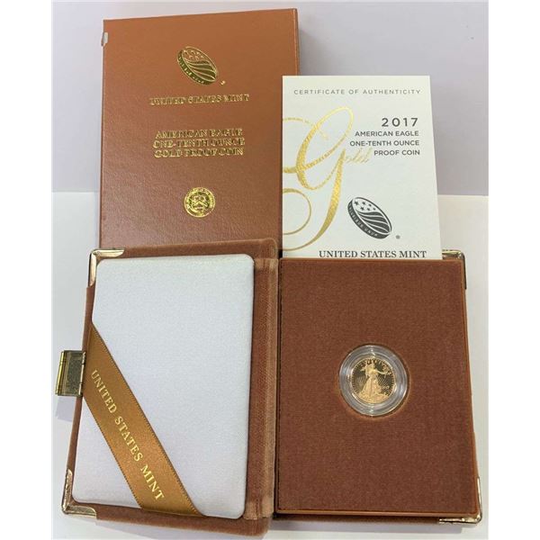 2017-W American Gold $5 Eagle 1/10th ozt PF69+ OGP