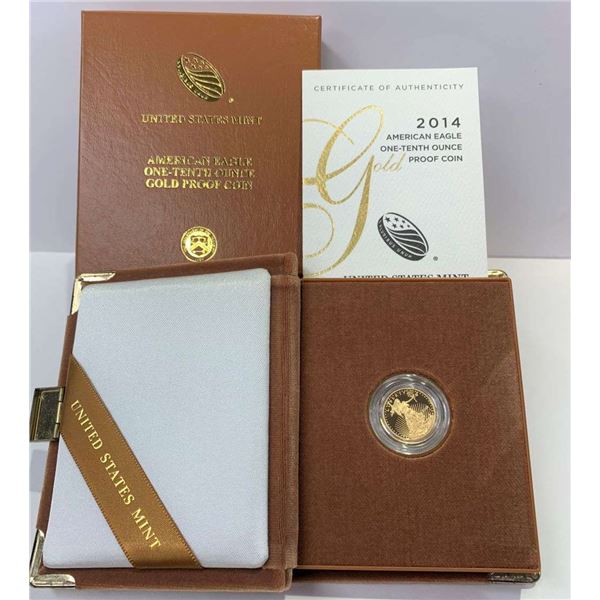 2014-W American Gold $5 Eagle 1/10th ozt PF69+ OGP