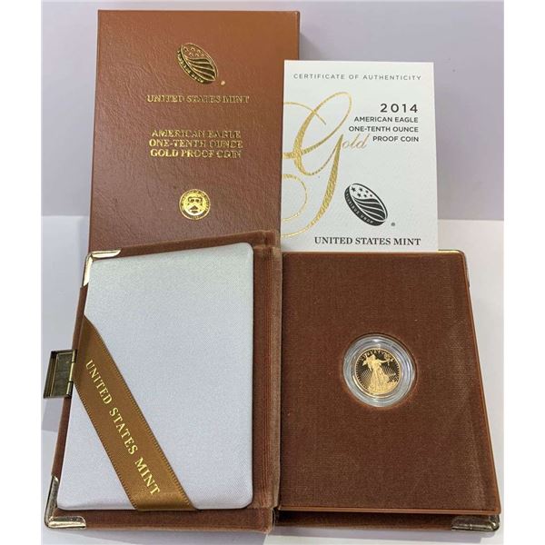 2014-W American Gold $5 Eagle 1/10th ozt PF69+ OGP