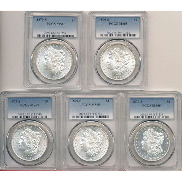(10) 1879-S Morgan Silver Dollar PCGS MS65