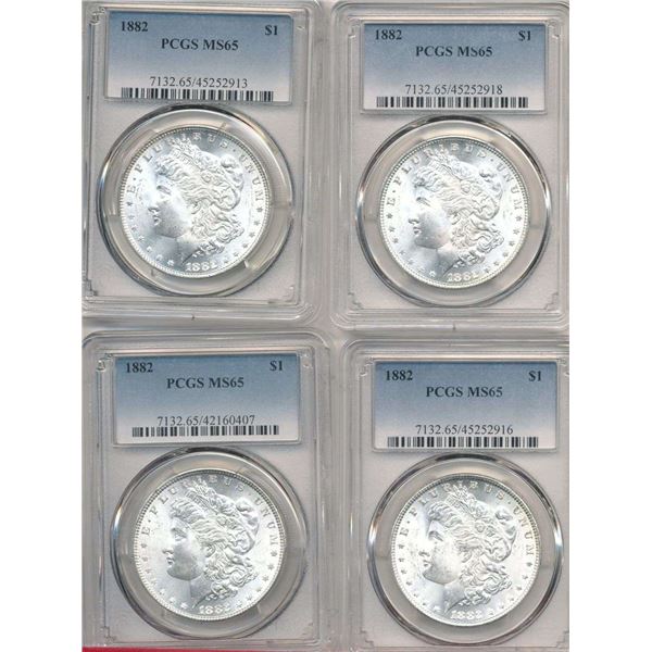 (4) 1882 Morgan Silver Dollars PCGS MS65