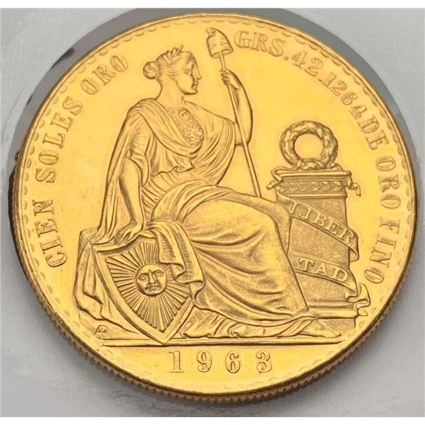 1963 Gold Republic Of Peru 100 Soles 1.354 AGW