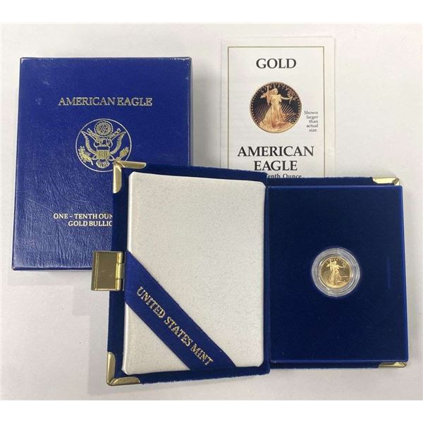 1990-P American Gold $5 Eagle 1/10th ozt PF69+ OGP