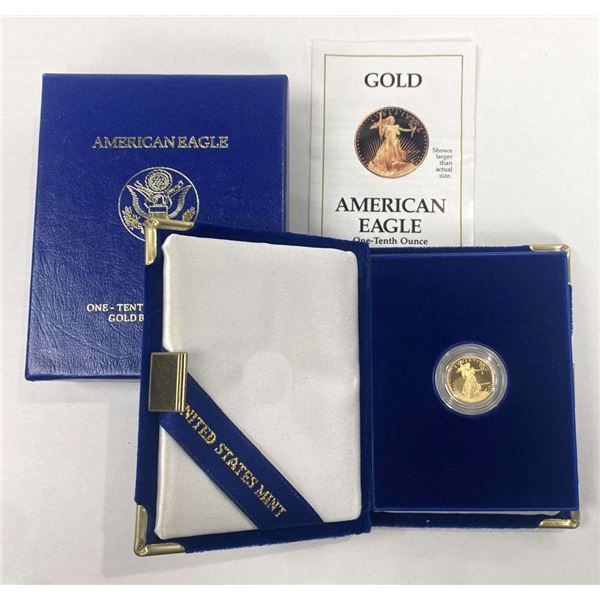 1990-P American Gold $5 Eagle 1/10th ozt PF69+ OGP