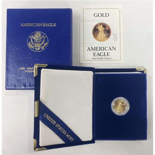 1988-P American Gold $5 Eagle 1/10th ozt PF69+ OGP