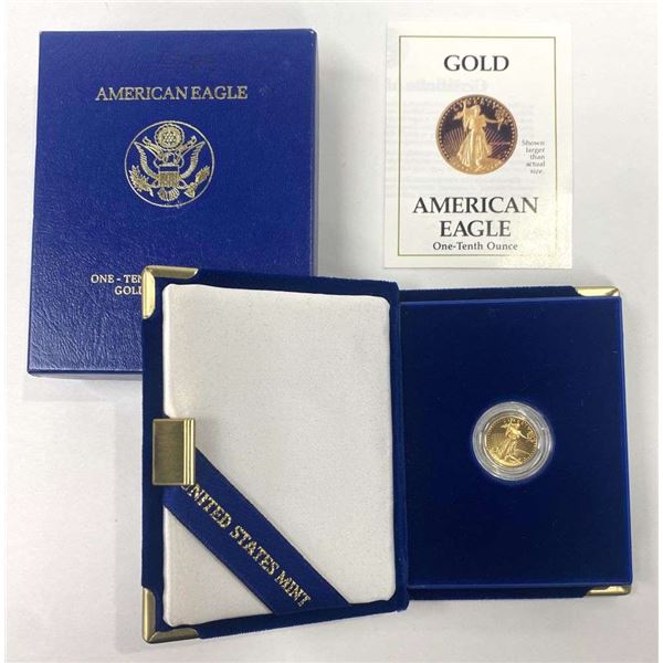 1988-P American Gold $5 Eagle 1/10th ozt PF69+ OGP