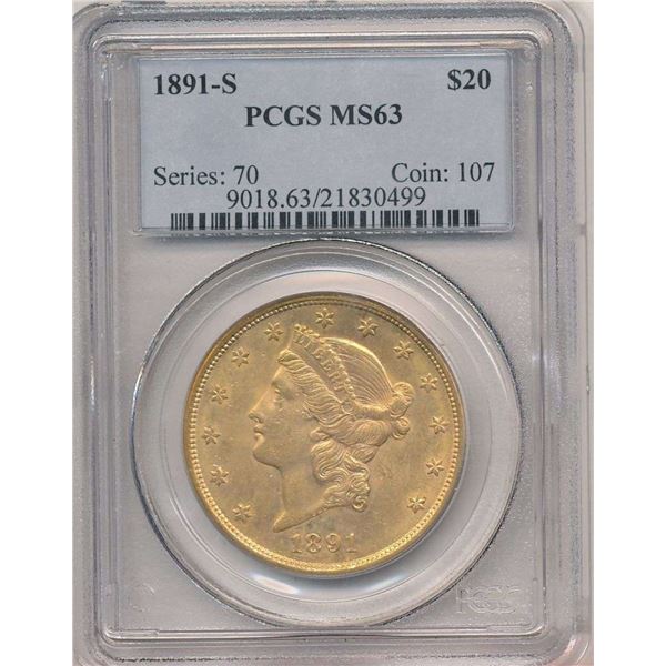 Last Minute! Better Date 1891-S Gold $20 Liberty Head PCGS MS63