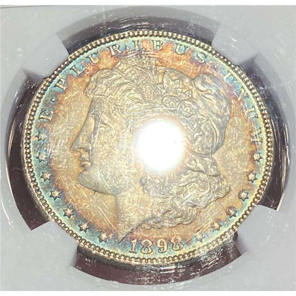 Bullseye Rainbow Toning 1898 Morgan Silver Dollar NGC MS64
