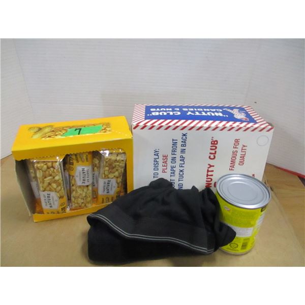 ESTATE:  BOX C/W CANDY CORN, MILK, BARS & XL BRIEFS