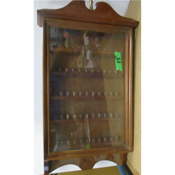 ESTATE:  WOOD & GLASS WALL MOUNT CURIO CABINET