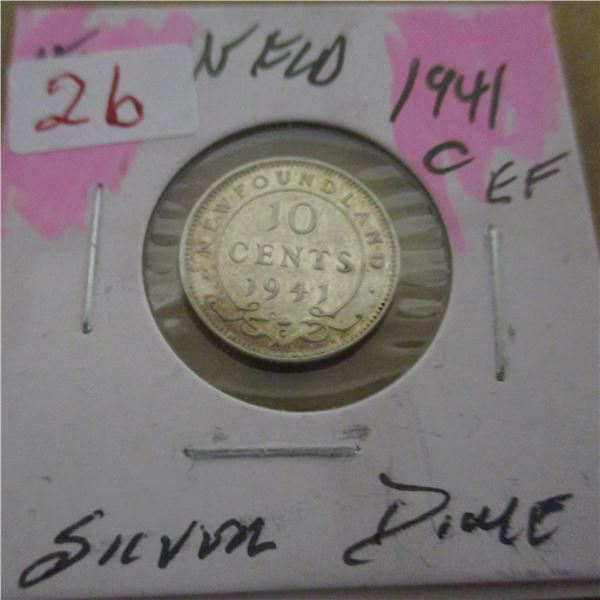 1941 C/EF NEWFOUNDLAND SILVER DIME