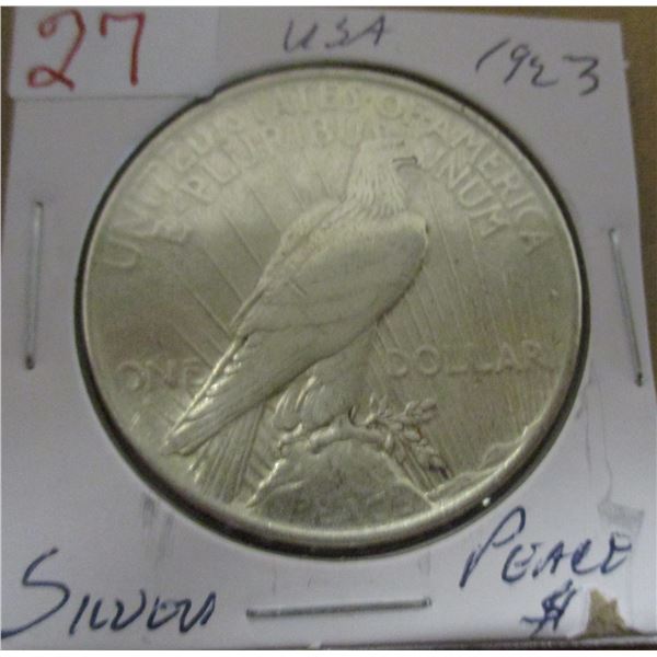 1923 USA SILVER PEACE DOLLAR