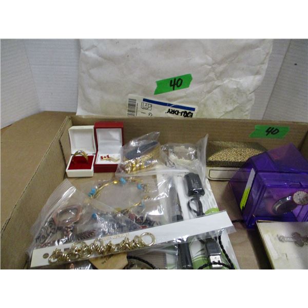 BOX C/W ASSORTED JEWELRY & MISC
