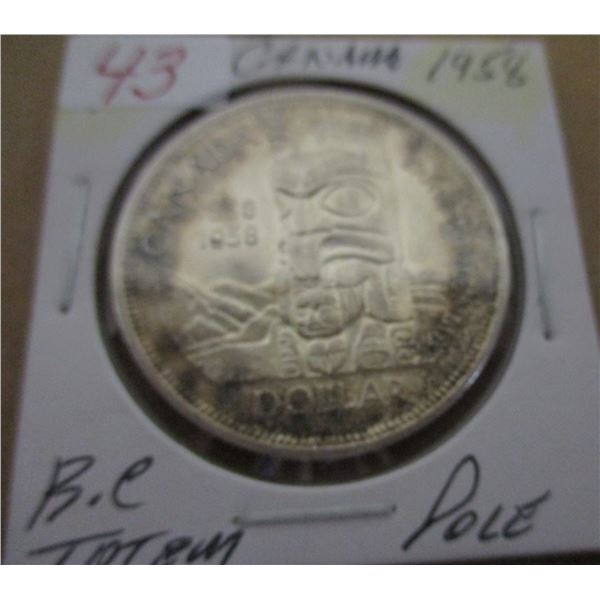 1958 BC TOTEM POLE SILVER DOLLAR