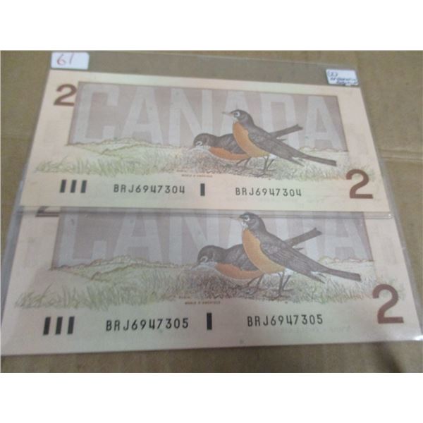 2 - 1986 LAST OF CANADA BIRD SERIES $2 BILLS