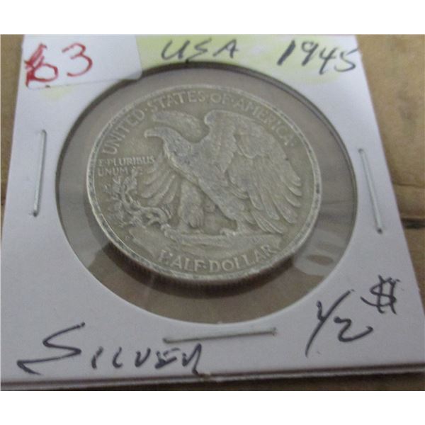 1945 USA WALKING LIBERTY SILVER HALF DOLLAR