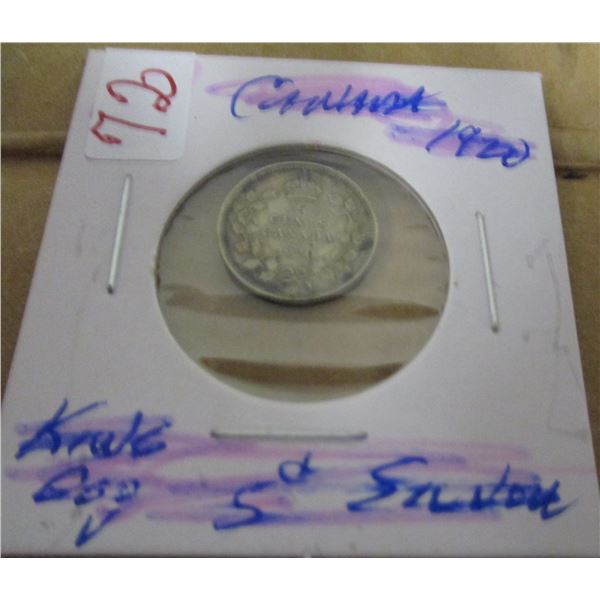 1920 CANADA KING GEORGE V SILVER FIVE CENT
