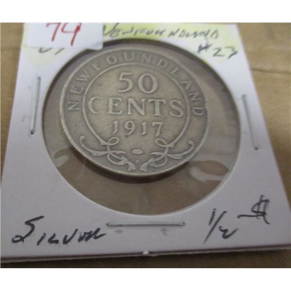 1917 NEWFOUNDLAND SILVER HALF DOLLAR