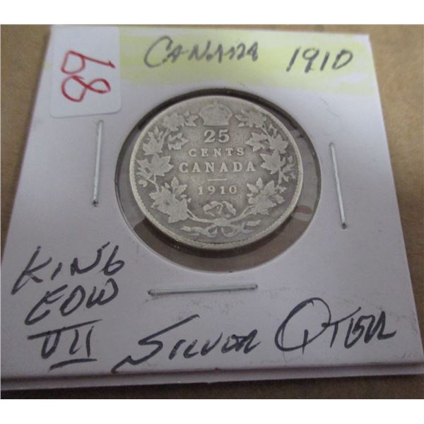 1910 CANADA KING EDWARD VII SILVER QUARTER