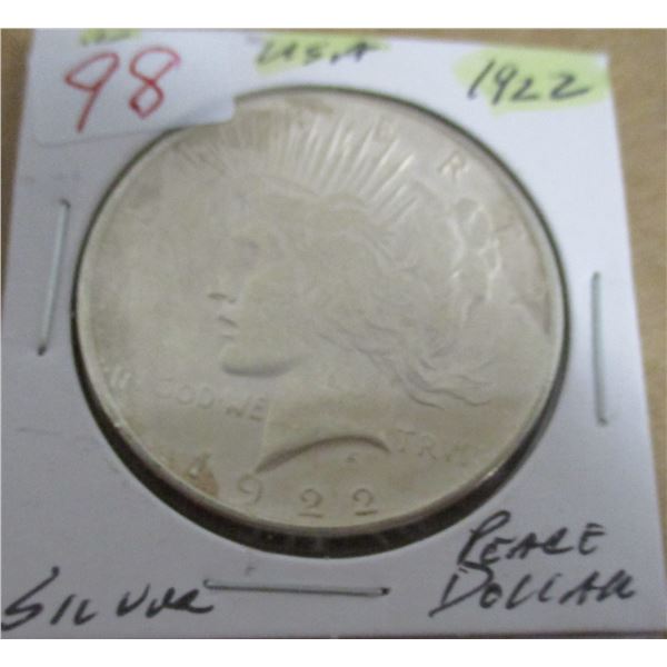 1922 LIBERTY USA SILVER PEACE DOLLAR