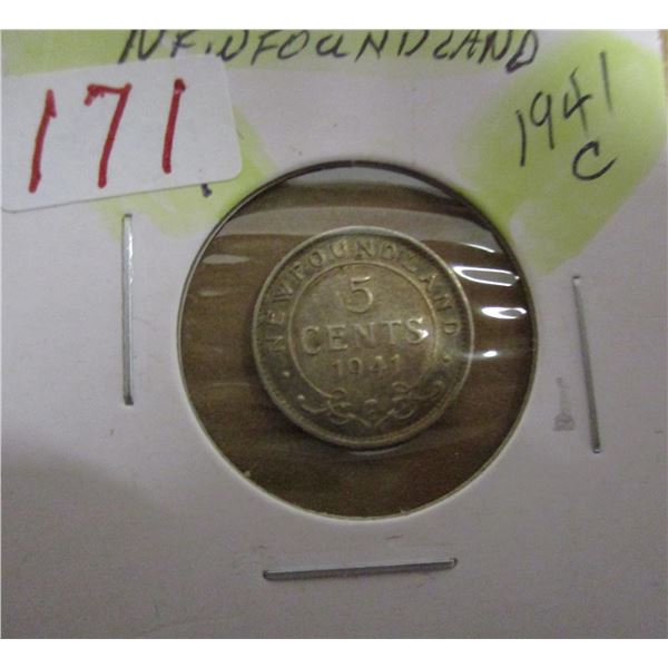 1941C NEWFOUNDLAND SILVER FIVE CENT
