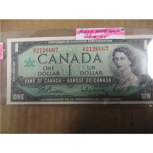 1967 CENTENNIAL CANADA DOLLAR WITH POKER HAND SERIAL NUMBER