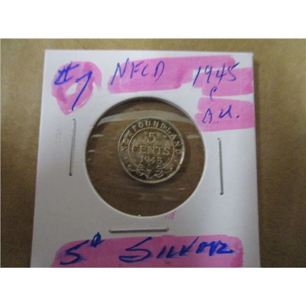 1945C AU NEWFOUNDLAND SILVER FIVE CENT