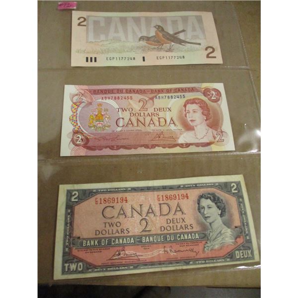 1986, 1974 & 1954 LAST OF CANADA $2 BILLS