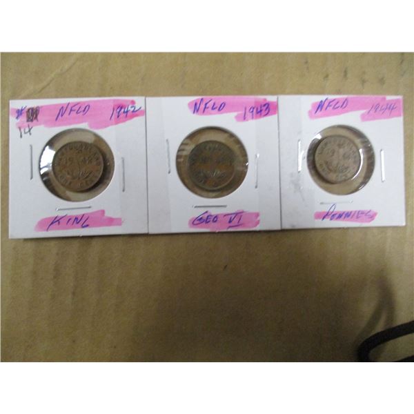 1943, 1943 & 1944 NEWFOUNDLAND PENNIES
