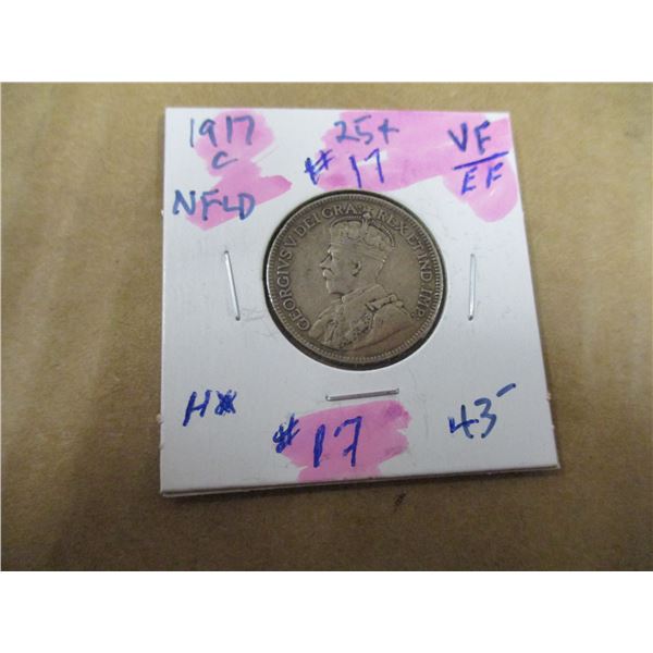 1917C NEWFOUNDLAND SILVER 25 CENT COIN