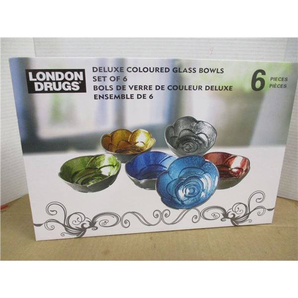 ESTATE:  LONDON DRUGS SET OF 6 COLORED BOWLS IN ORIGINAL BOX