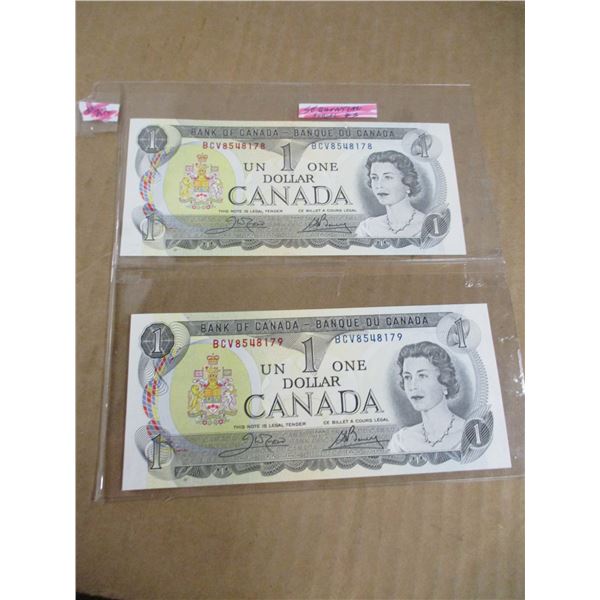 1973 LAST OF CANADA DOLLAR BILLS WITH SEQUENTIAL SERIAL NUMBERS