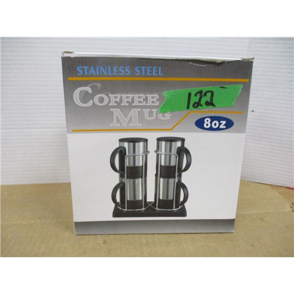 ESTATE (NEW):  STAINLESS STEEL COFFEE MUG SET (8 OZ) IN ORIGINAL BOX