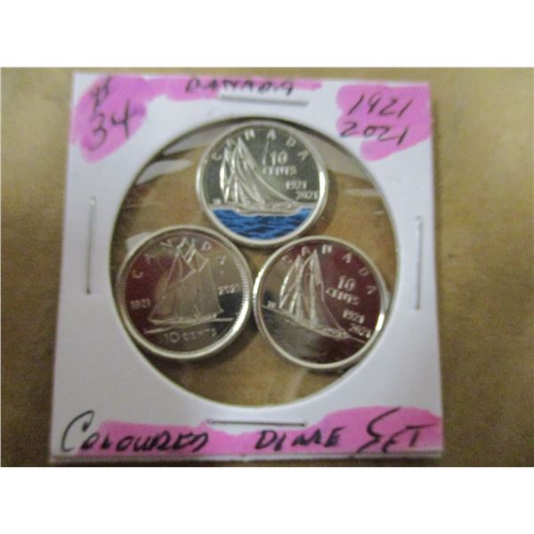 1921 - 2021 UNCIRCULATED CANADA COLORED DIME SET