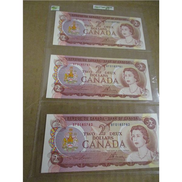 1974 UNCIRCULATED SEQUENTIAL SERIAL NUMBER LAST OF CANADA $2 BILLS