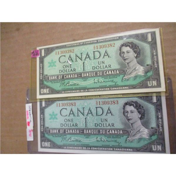 1967 SET OF UNCIRCULATED CENTENNIAL SEQUENTIAL SERIAL NUMBER $1 BILLS