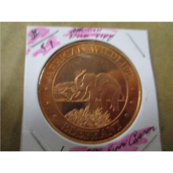 ONE OUNCE 999 FINE COPPER AFRICAN WILDLIFE
