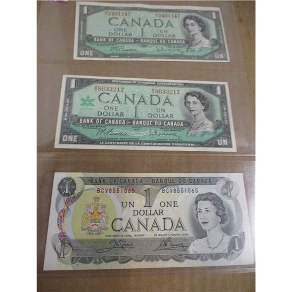 1954, 1967 & 1973 LAST OF CANADA $1 BILLS