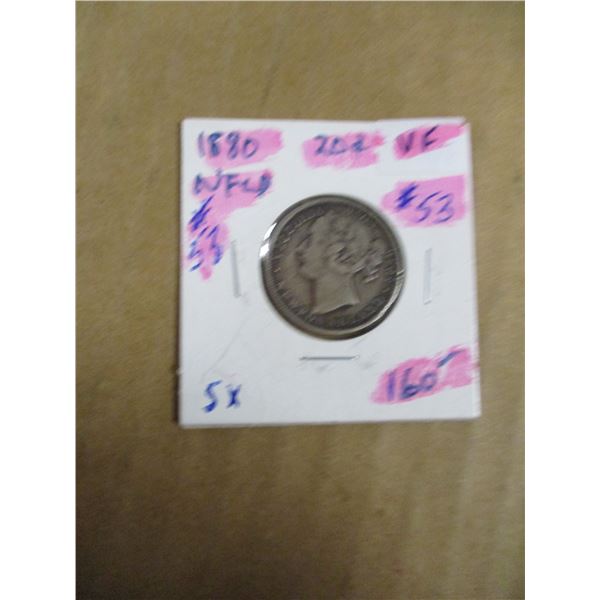 1880 NEWFOUNDLAND VICTORIAN 20 CENT SILVER COIN