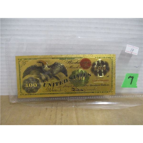 GOLD FOIL 1886 REPLICA USA $100 BANK NOTE (NOT LEGAL TENDER)