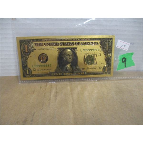 GOLD FOIL $1 USA BANK NOTE (NOT LEGAL TENDER)