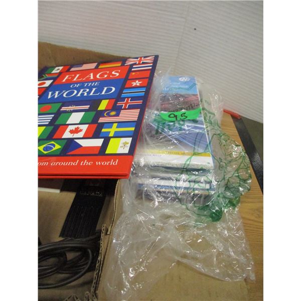 ESTATE:  FLAT C/W BOOK OF FLAGS, MAPS, TRAVEL IRON, ETC