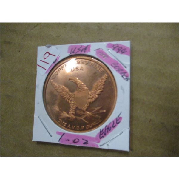 1 OZ 999 FINE USA EAGLE COPPER COIN