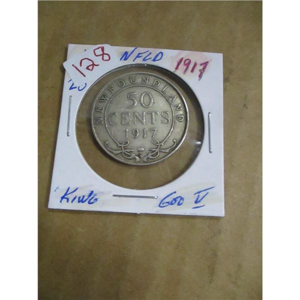 1917 NEWFOUNDLAND KING GEORGE V SILVER HALF DOLLAR