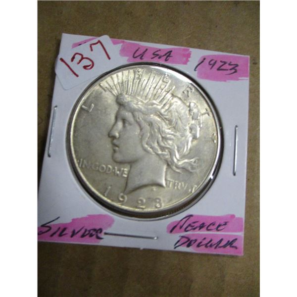 1923 USA SILVER PEACE DOLLAR