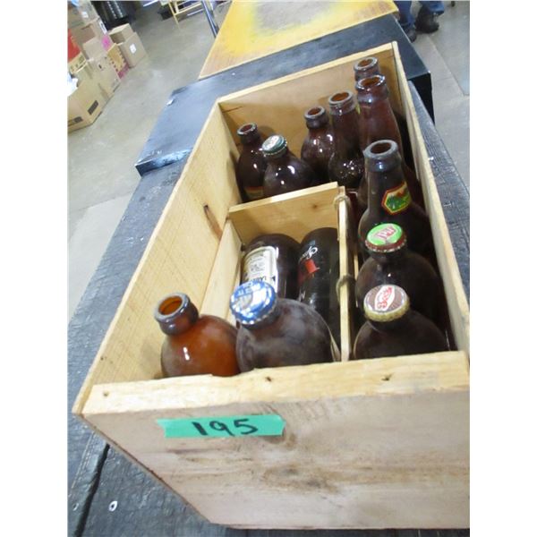 COLLECTABLE:  WOOD BOX C/W ASSORTED BOTTLES