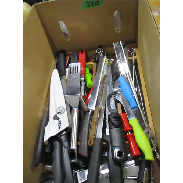 ESTATE:  BOX C/W KITCHEN UTENSILS