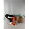 Image 1 : Red 11" H Kerosene Lantern, Vintage10.5" Copper Pot &  Repainted 18" L Vintage Coal Bucket